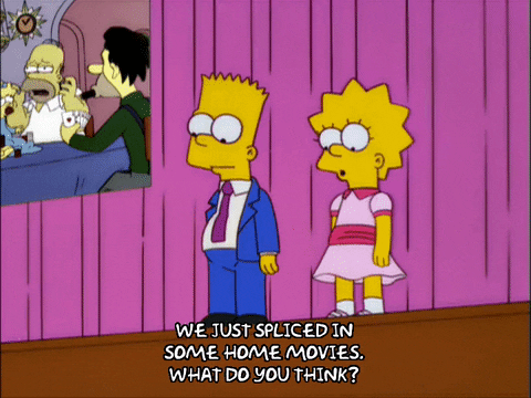 Animated Simpsons characters 'presenting' on stage